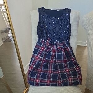 The Children's Place Navy Sequin and Plaid Dress